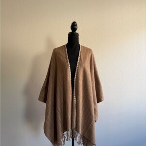 Italian Made Camel Cape Wrap | Boho Chic Fringe Poncho | One Size